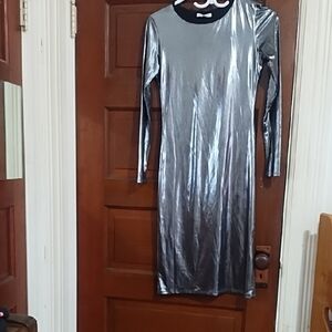 Velvet Torch Metallic Silver Long Sleeve Dress